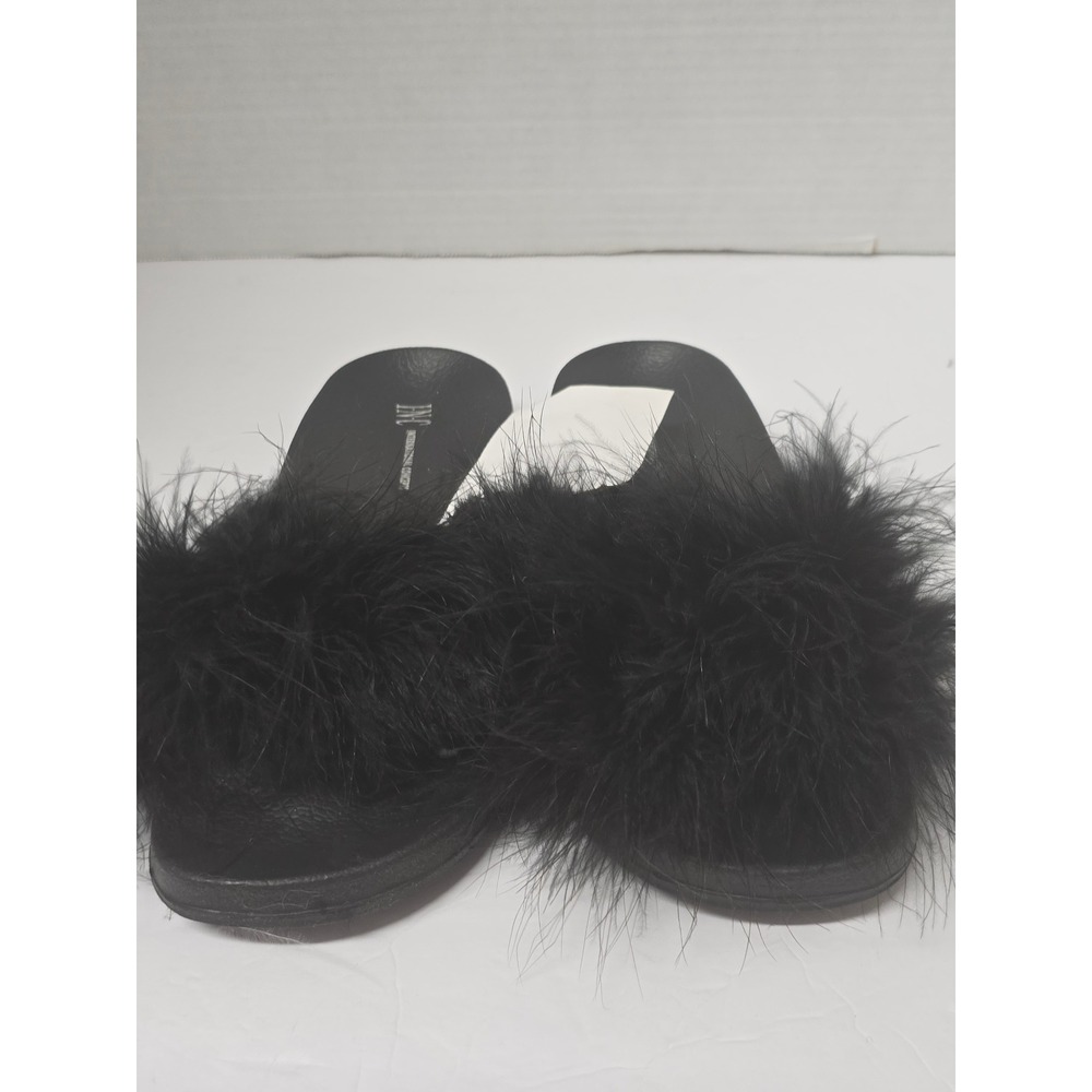 INC International Concepts Black Feather Slide Slippers Women Size S NWT